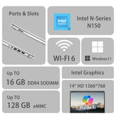 HP Essential 14" Traditional Laptop Intel N-Series 4GB RAM Intel Graphics 128GB eMMC Storage Windows 11 Home 60Hz - Silver